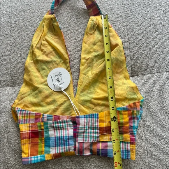 NWT STAUD X BIRKENSTOCK KAI PATCHWORK PLAID COTTON HALTER TOP- SIZE 00